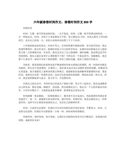 六年级珍惜时间作文：珍惜时间作文800字