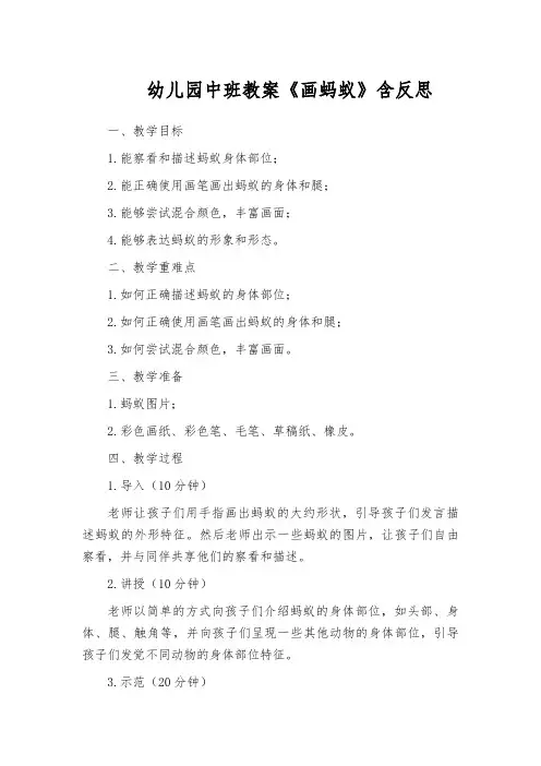 幼儿园中班教案《画蚂蚁》含反思