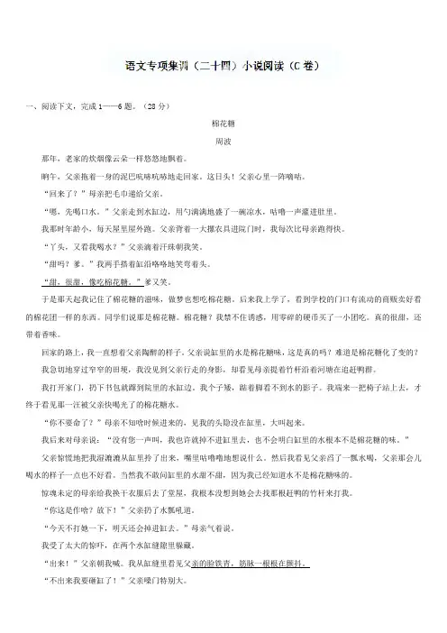 2019年中考语文专项集训：小说阅读(C卷)【含答案解析】
