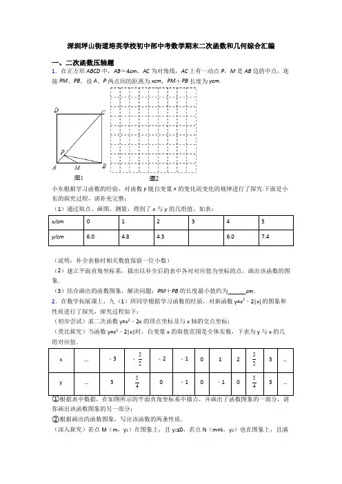 深圳坪山街道培英学校初中部中考数学期末二次函数和几何综合汇编