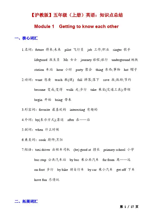 【沪教】五上英语知识点总结