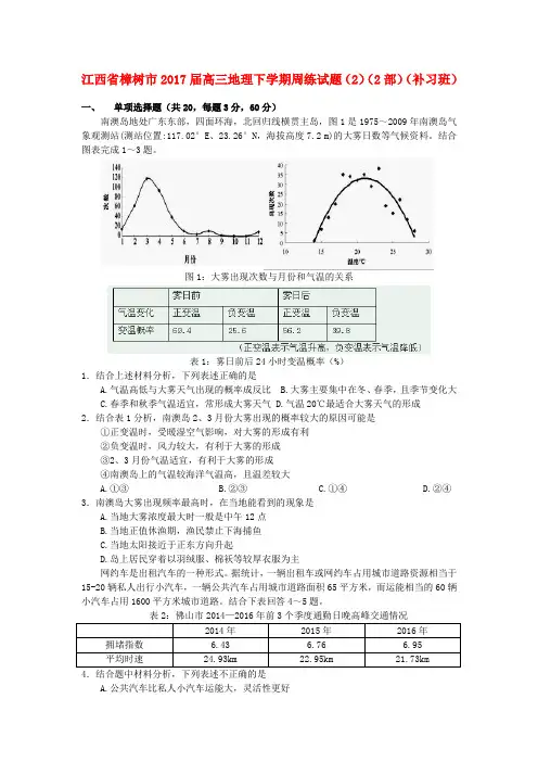 高三地理下学期周练试题22部补习班