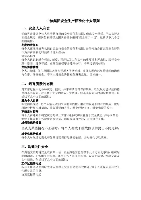 中核集团安全生产标准化十大原则