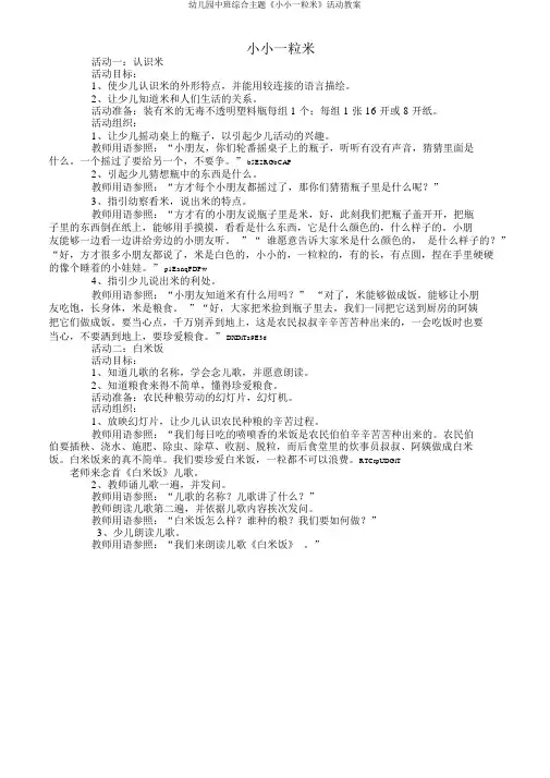 中班综合主题《小小一粒米》活动教案