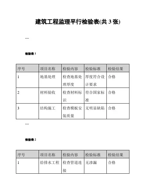 建筑工程监理平行检验表(共3张)