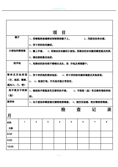 洗手间卫生检查表