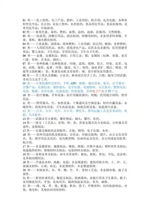 商标注册大类表