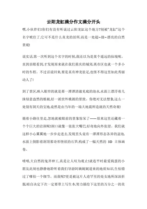 云阳龙缸满分作文满分开头