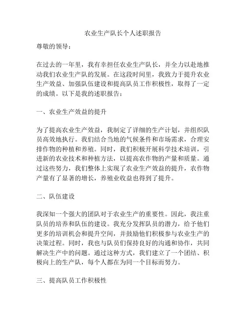 农业生产队长个人述职报告