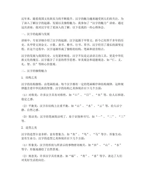 汉字的魅力讲座心得体会