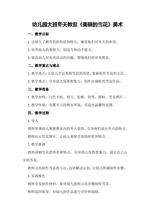 幼儿园大班冬天教案《美丽的雪花》美术