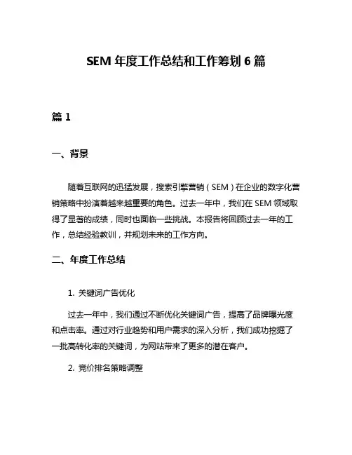 SEM年度工作总结和工作筹划6篇