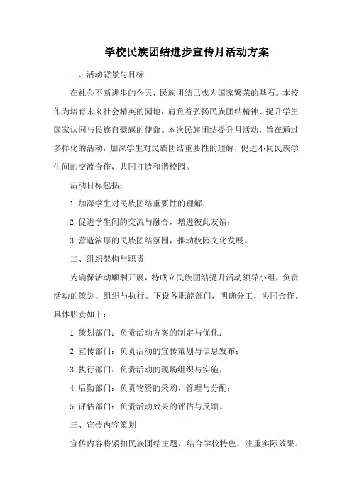 学校民族团结进步宣传月活动方案