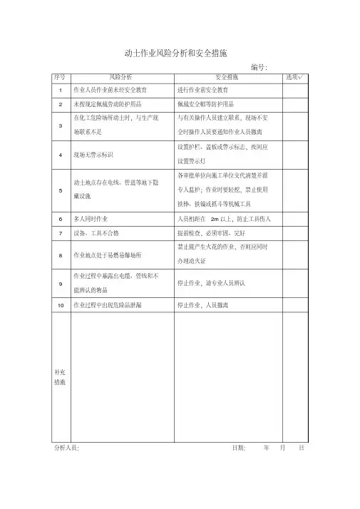动土作业风险分析和安全措施