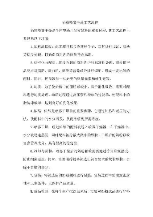 奶粉喷雾干燥工艺流程