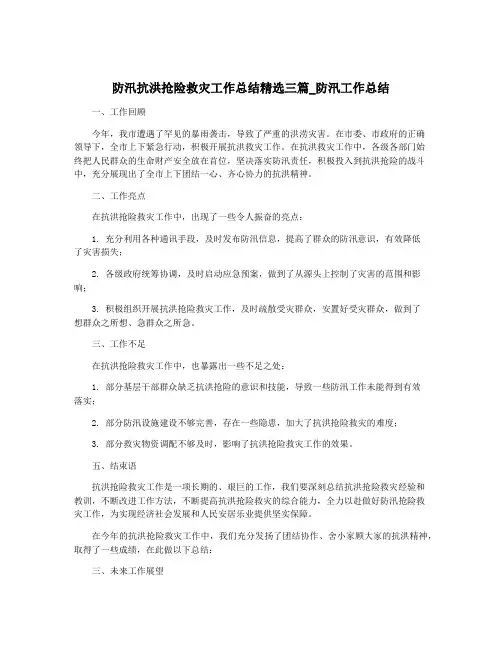 防汛抗洪抢险救灾工作总结精选三篇_防汛工作总结
