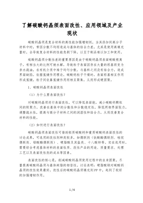 了解碳酸钙晶须表面改性、应用领域及产业现状