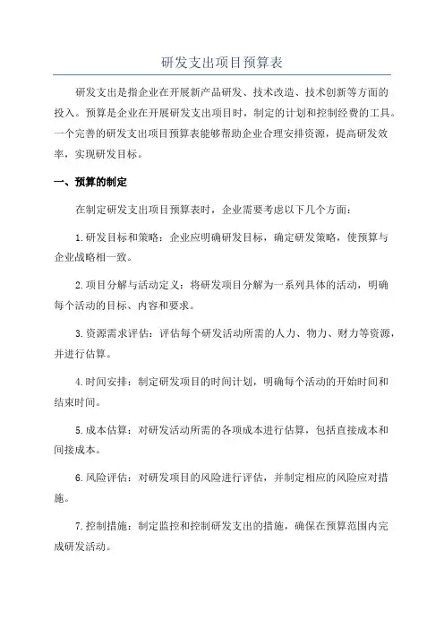 研发支出项目预算表