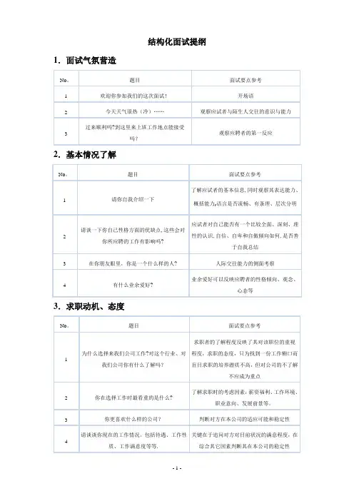 结构化面试题大全