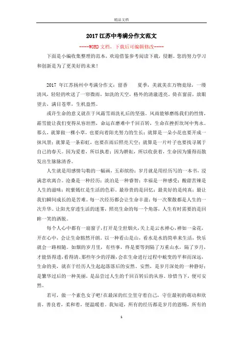 2017江苏中考满分作文范文 