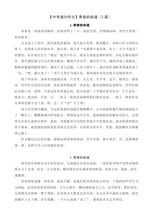 【中考满分作文】青春的味道(2篇)