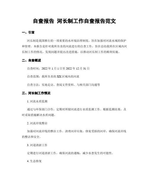 自查报告 河长制工作自查报告范文