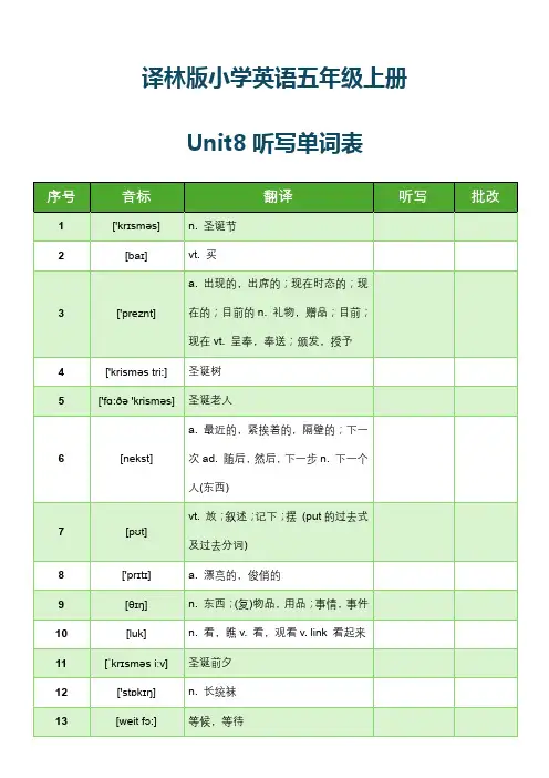 译林版小学英语六年级下册unit3听写单词表