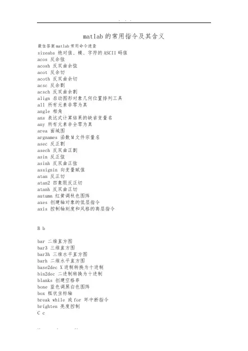 matlab的常用指令及其含义
