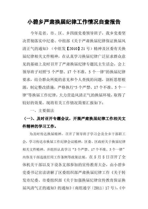 小碧乡严肃换届纪律自查报告