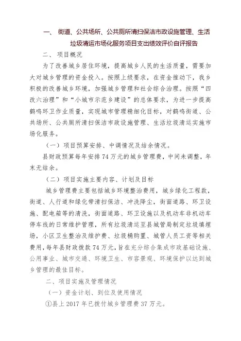 生活垃圾清运市场化服务项目支出绩效评价自评报告
