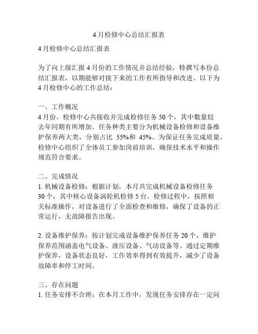 4月检修中心总结汇报表