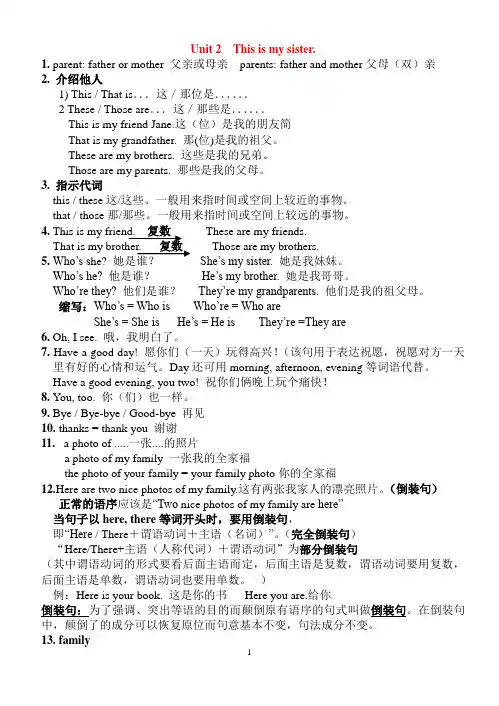 人教版七年级上Unit 2  This is my sister.