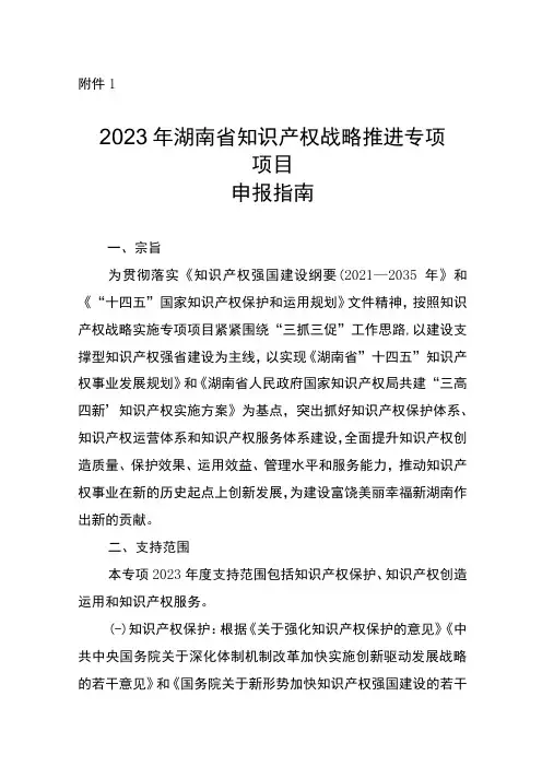 2023年湖南省知识产权战略推进专项项目申报指南