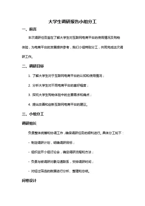 大学生调研报告小组分工
