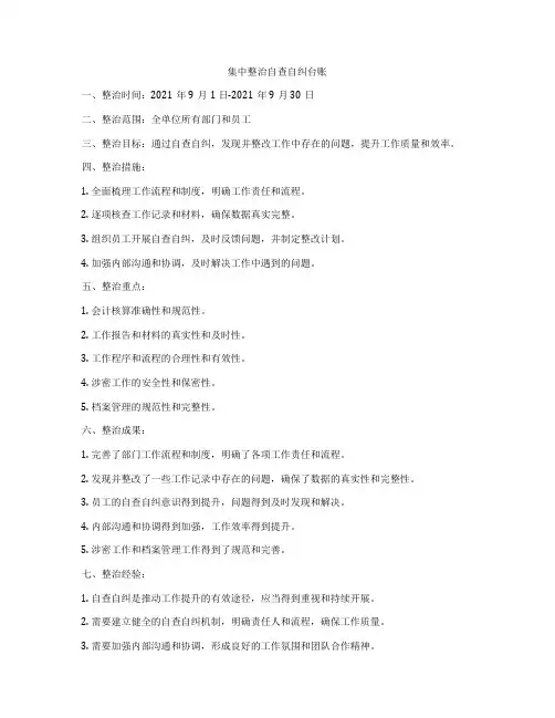 集中整治自查自纠台账