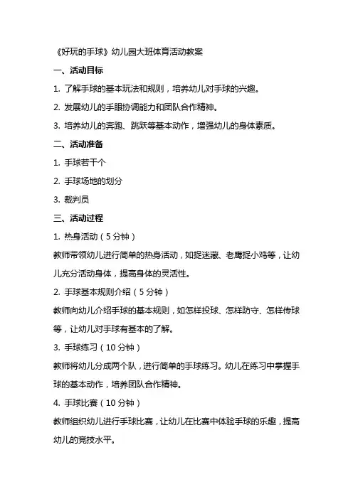 《好玩的手球》幼儿园大班体育活动教案
