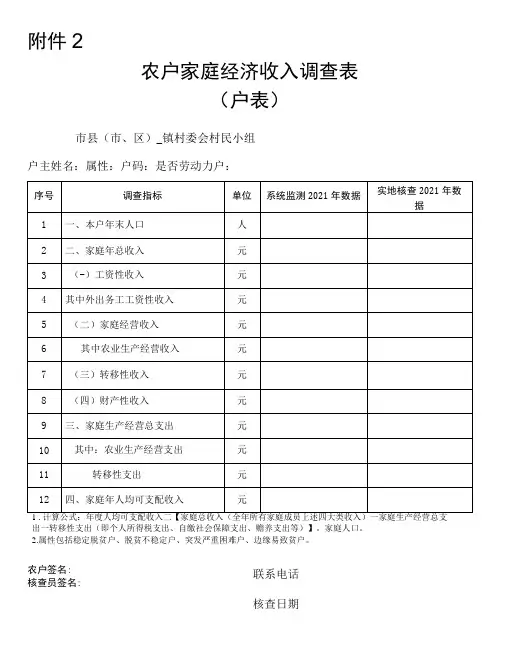 广东省农户家庭经济收入调查表