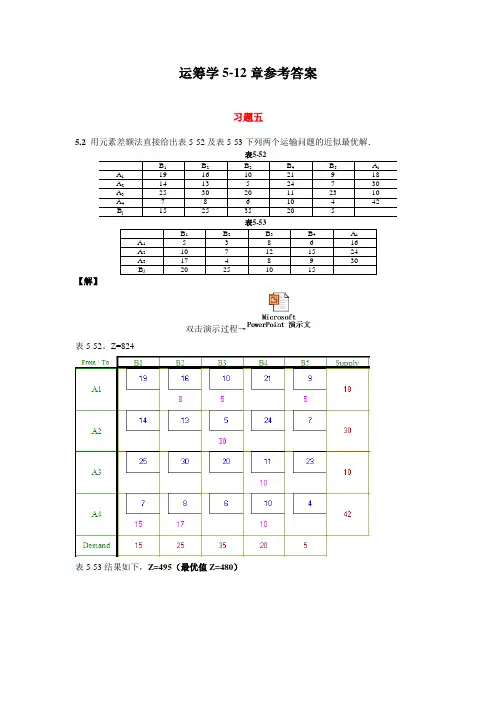 运筹学5至12章习题参考答案