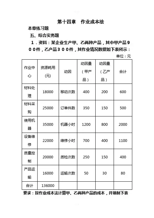 作业成本法计算题