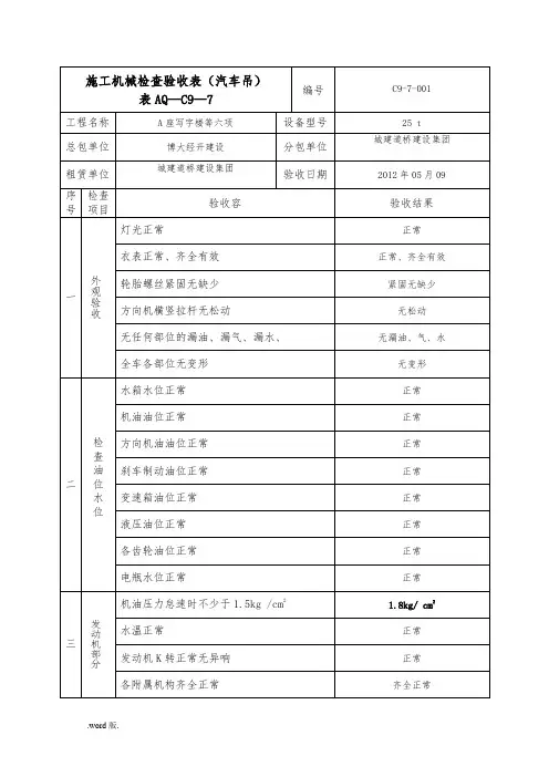 汽车吊检查验收表