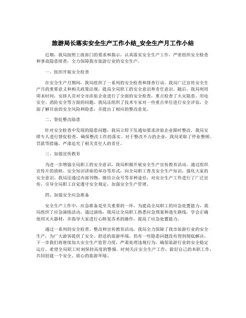 旅游局长落实安全生产工作小结_安全生产月工作小结
