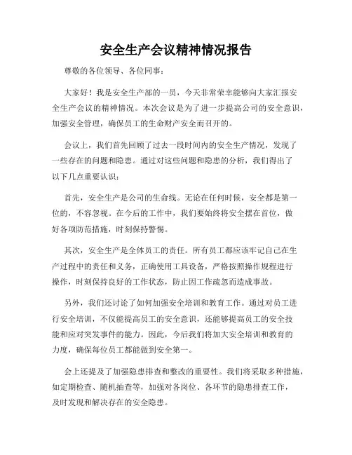安全生产会议精神情况报告
