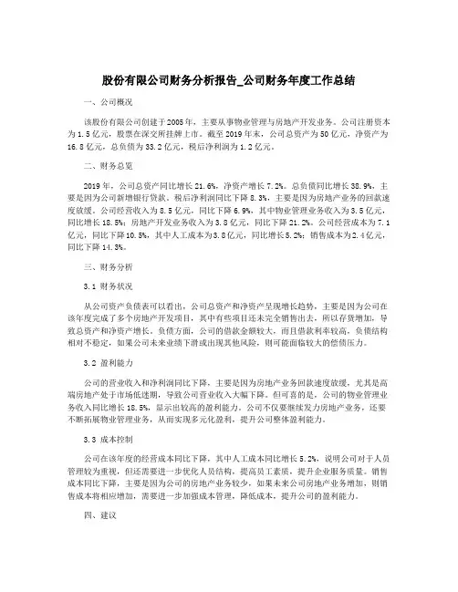 股份有限公司财务分析报告_公司财务年度工作总结