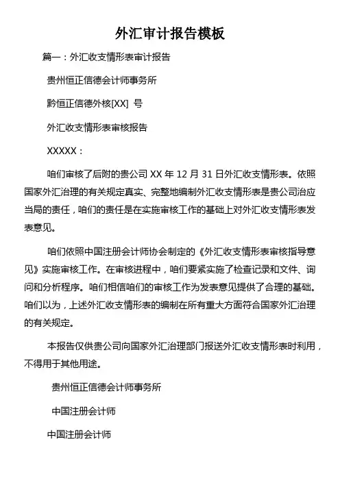 外汇审计报告模板