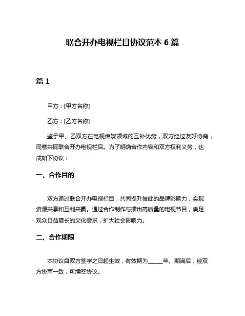 联合开办电视栏目协议范本6篇