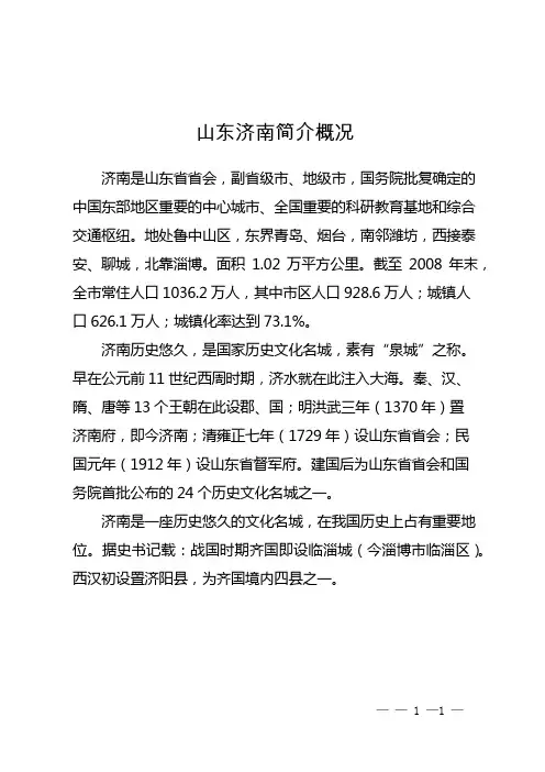 山东济南简介概况