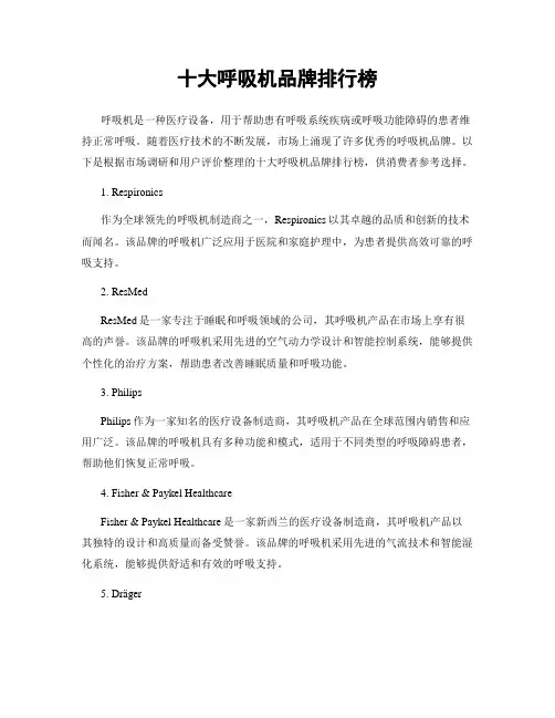 十大呼吸机品牌排行榜