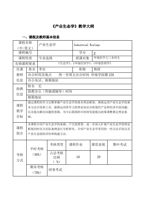 《产业生态学》教学大纲