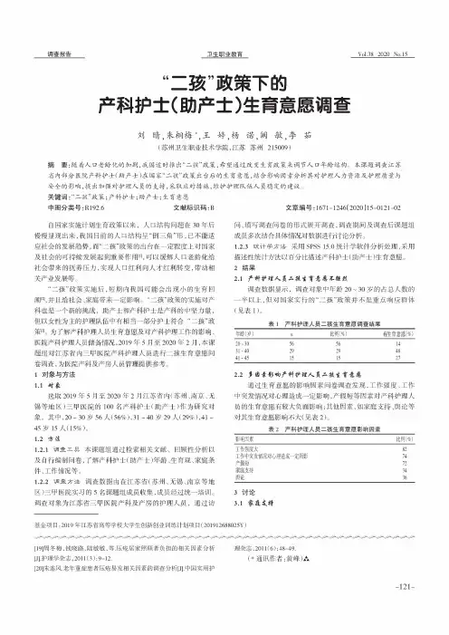 “二孩”政策下的产科护士(助产士)生育意愿调查