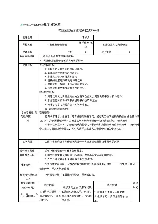 农业企业人力资源管理